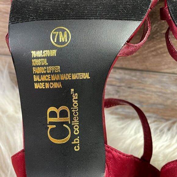CB Collection Women’s Red Satin Open Toe Ankle Strappy Dress Heels Size 7M Krist - Picture 10 of 11
